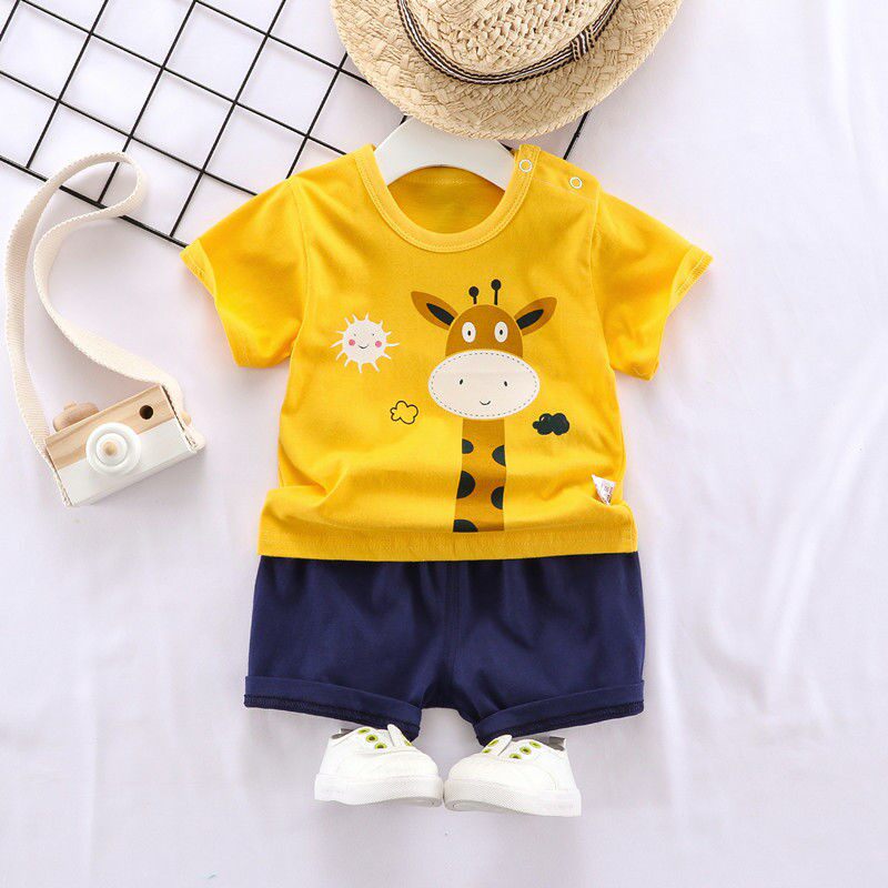 Baby summer suit short-sleeved shorts thin section boy and toddler sports two-piece suit girl's pure cotton summer suit 6 months 1 year old