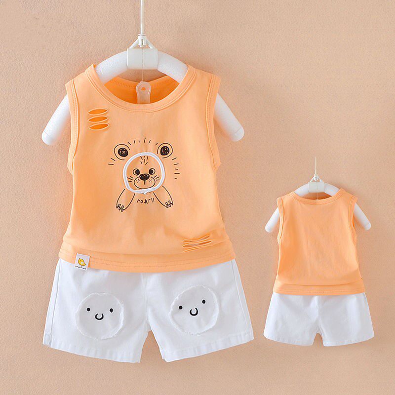 Children's baby cotton vest summer suit 2022 new summer boys and girls foreign style sleeveless two-piece suit trendy