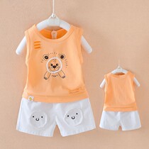 Childrens baby cotton vest summer suit 2022 new summer boys and girls foreign style sleeveless two-piece tide