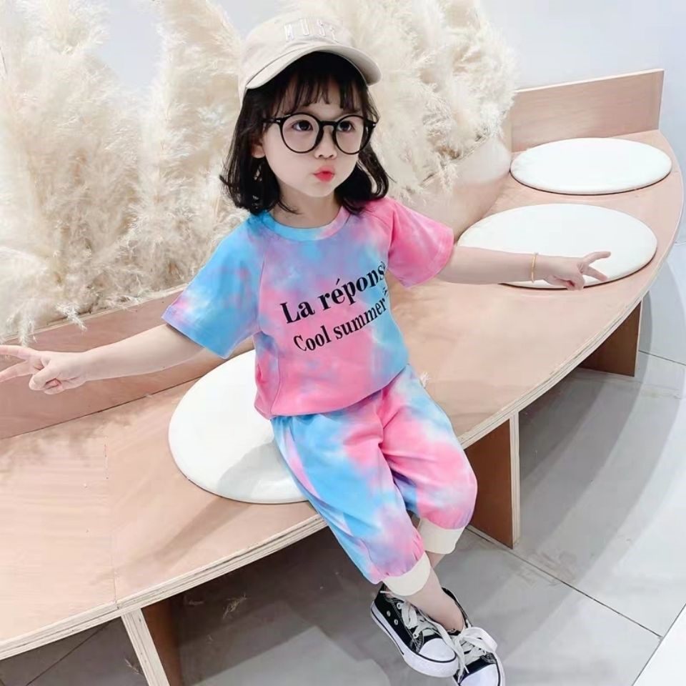 Children's clothing girls summer new Korean version suit short-sleeved cropped pants foreign style net red clothes casual sports two-piece suit