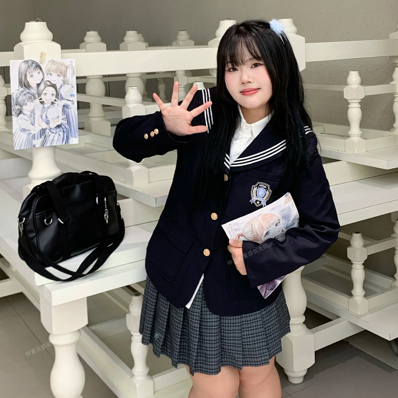 Midsummer Elements Navy Collar Slim Fit Blazer for Women Original Plus Size Jk Autumn/Winter New British Style Uniform Top