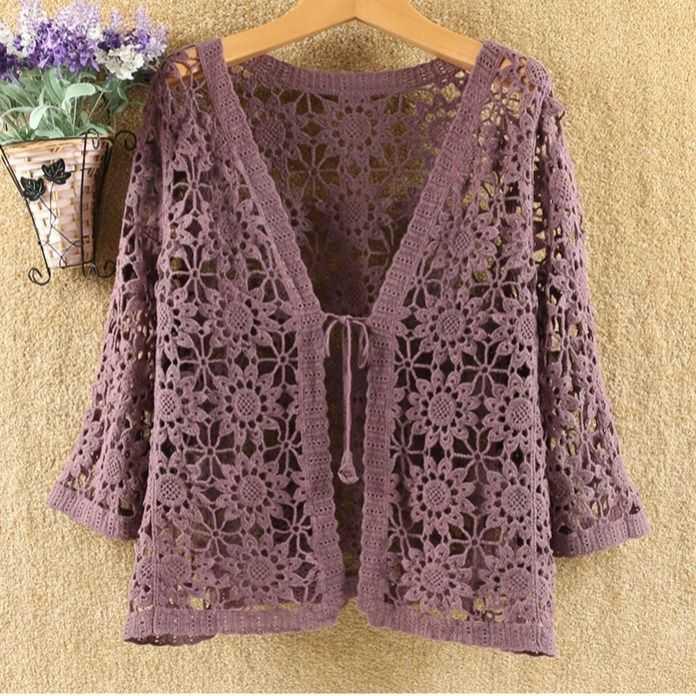 Short Coat, Small Shawl, Thin Coat, Women's Crochet Hollow Knit Cardigan, Autumn Small Cover-Up, Short Air-Conditioning Base Layer