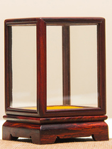 Mahogany crafts dust-proof glass cover red rosewood mini Buddha statue walnut antique solid wood ornaments display box