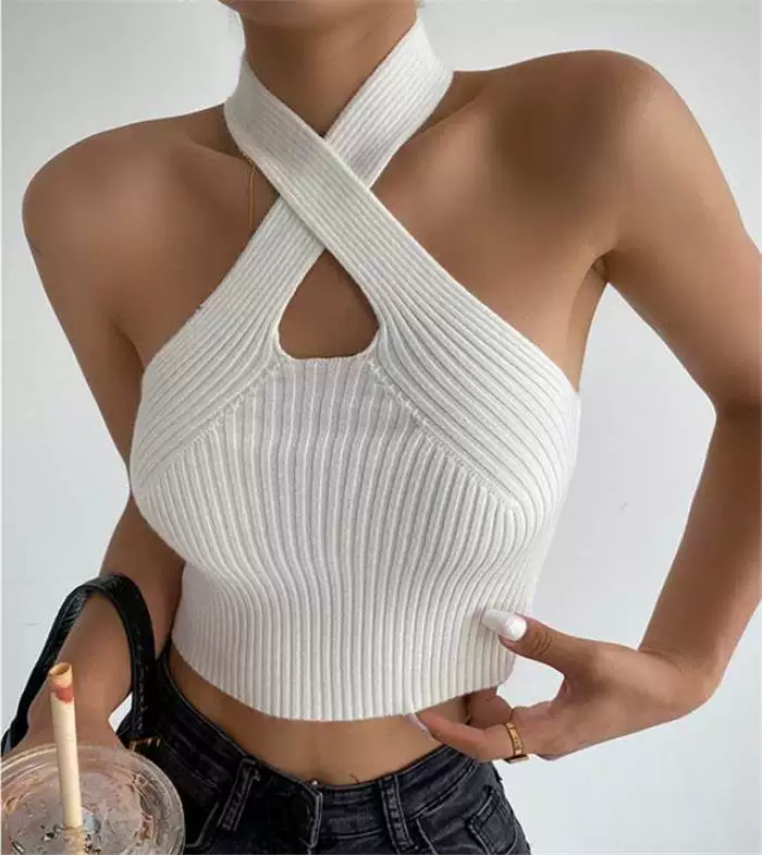Европейский и американский вязаный жилет, топ женский TSHIRT CROP TANK TANK TOP WOMEN майка