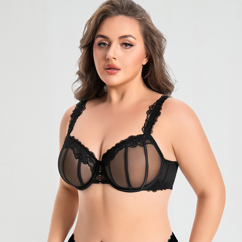 European and American Ultra-Thin Transparent Bra, Beautiful Shoulder Sheer Lace Large Cup Bra for Women with Large Busts, Makes Them Look Smaller, Breathable Underwear with Underwire H95J European and American Ultra-Thin Transparent Bra, Beautiful Shoulder Sheer Lace Large Cup Bra for Women with Large Busts, Makes Them Look Smaller, Breathable Underwear with Underwire H95J