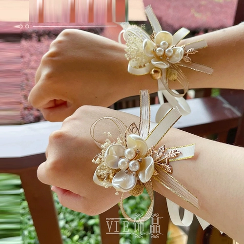 Цветок на запястье, свежий браслет для невесты из жемчуга, аксессуар, для подружки невесты