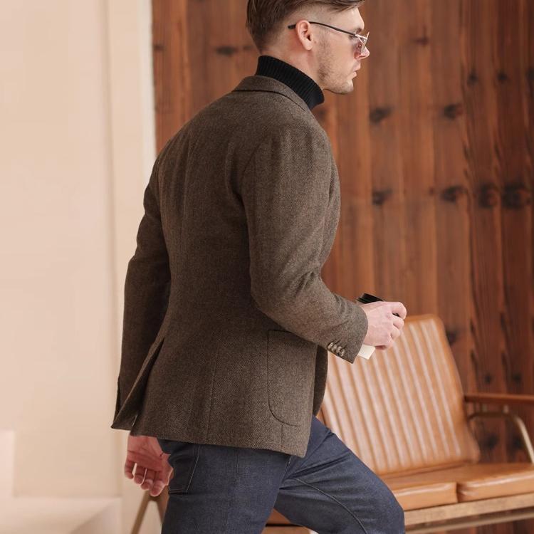 Autumn and Winter Thickened Retro Tweed Suit Business Casual British Style Herringbone Pattern Blazer for Men