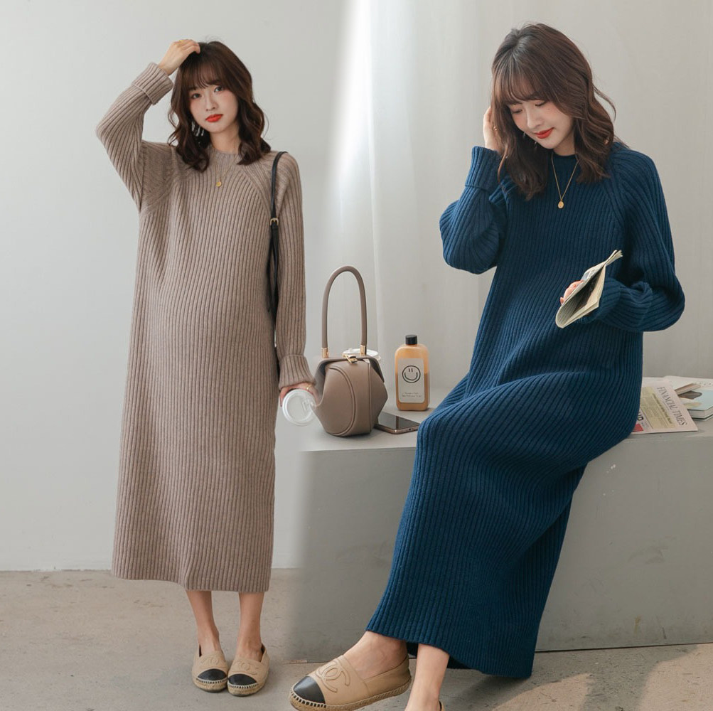 Pregnant woman's clothing sweaters Long version of autumn and winter style 2021 new Korean version Fashion easy to cover pregnant woman knit foreign dress