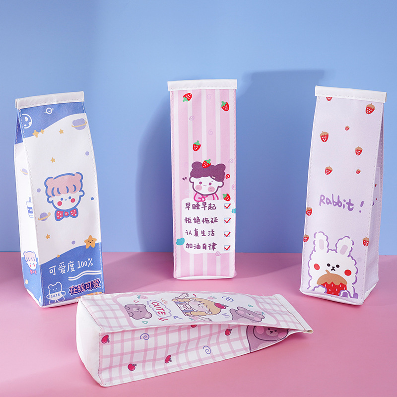 Cute cartoon milk box pencil case Korean creative large-capacity male and female student stationery box simple pencil case funny Japanese net red girl heart student small fresh pencil case creative personality stationery bag