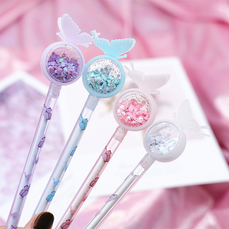 4 packs of cute ins girl heart sequins butterfly gel pen creative mosquito repellent signature pen student exam pen office water-based pen mosquito repellent effect gel pen net red cute super cute creative stationery