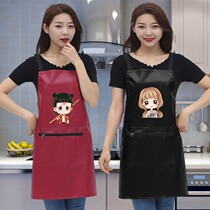 PU Apron work Anti-waterproof Oil Pollution Braces Kitchen Net Red Fashion Cute Cartoon Leather Work Adult Hood Clothing
