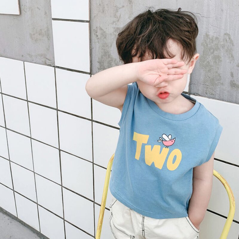 Boys vest pure cotton summer dress 2022 new sling children's short-sleeved T-shirt summer baby sleeveless top loose
