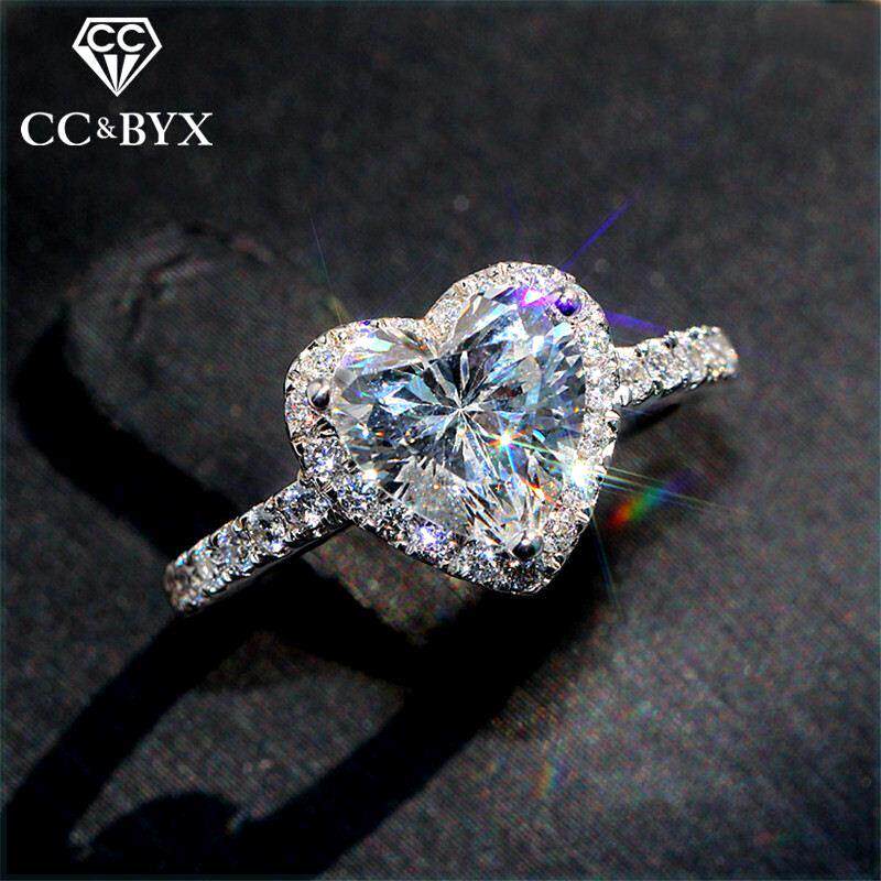 silver heart ring for women – cubic zirconia bridal fashion jewelry