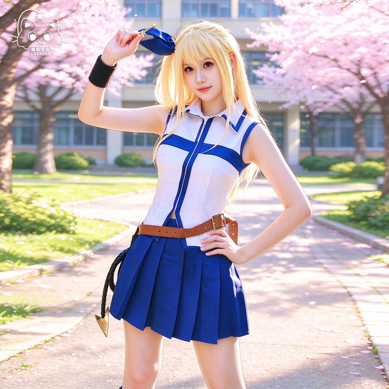 [in Stock] Fairy Tail Cosplay Costume with Cat Ears, Hartfilia Lucy Outfit, Anime Cosplay Clothing