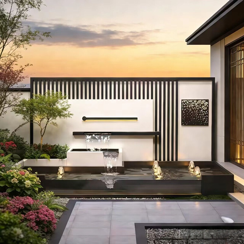 Stainless Steel Flowing Water Feature Wall Waterfall Water Curtain Wall Landscaping Finished Product Outdoor Courtyard Landscape Fish Pond Garden Flowing Water Screen