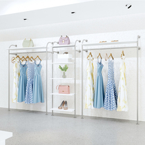 Korean clothing store display stand stainless steel brushed silver creative special-shaped bag rack shoe rack upper wall hanging clothing display rack