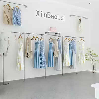 Stainless steel clothing store display rack wall-mounted support custom hanging clothes rack women's clothing store display shelves