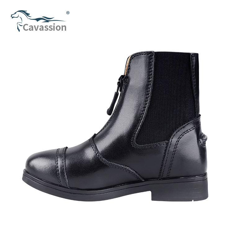 Cavassion Children's Equestrian Short Boots, Leather Obstacle Boots, Knight Equestrian Boots, Unisex Zipper Style Riding Boots, New