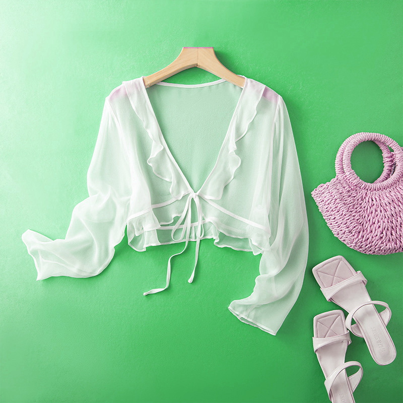 Cooling Long-Sleeved Silk Shawl, Short Mulberry Silk Cardigan for Women, Thin Summer Top to Wear with a Slip Dress, Air-Conditioning Shirt