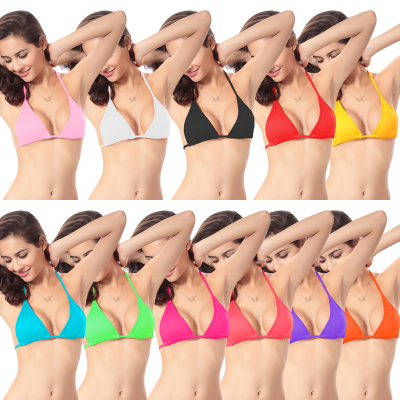 European and American Fashion Sexy Women's Bikini Solid Color Tie-Up Small Chest Push-Up Triangle Bikini Swimsuit Top