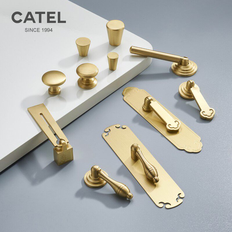 Carter new Chinese handle overall cabinet wardrobe door imitation antique gold pure copper drawers Single-hole solid minimalist brass handle