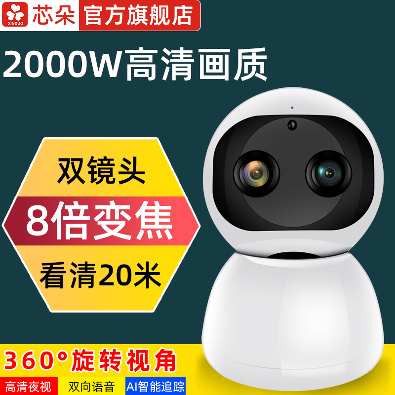 Dual Lens 8 Times Zoom Surveillance Photographic Lens Indoor Home WiFi Remote phone Ultra HD Night Vision Monitor
