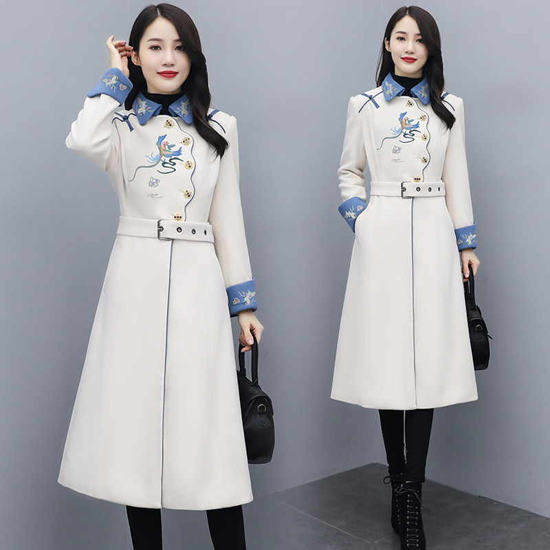 Zhimo 2021 winter new fashion heavy industry embroidery slim woolen coat coat