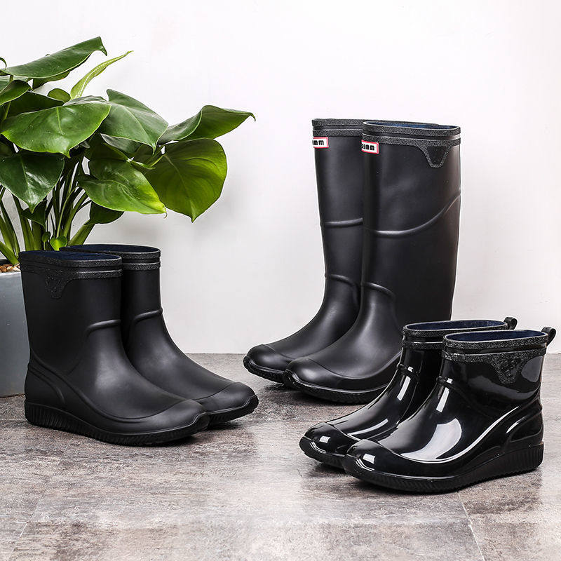 Tall rain boots men's long rain boots plus velvet mid-tube water shoes kitchen work water boots construction site acid-base waterproof rubber shoes