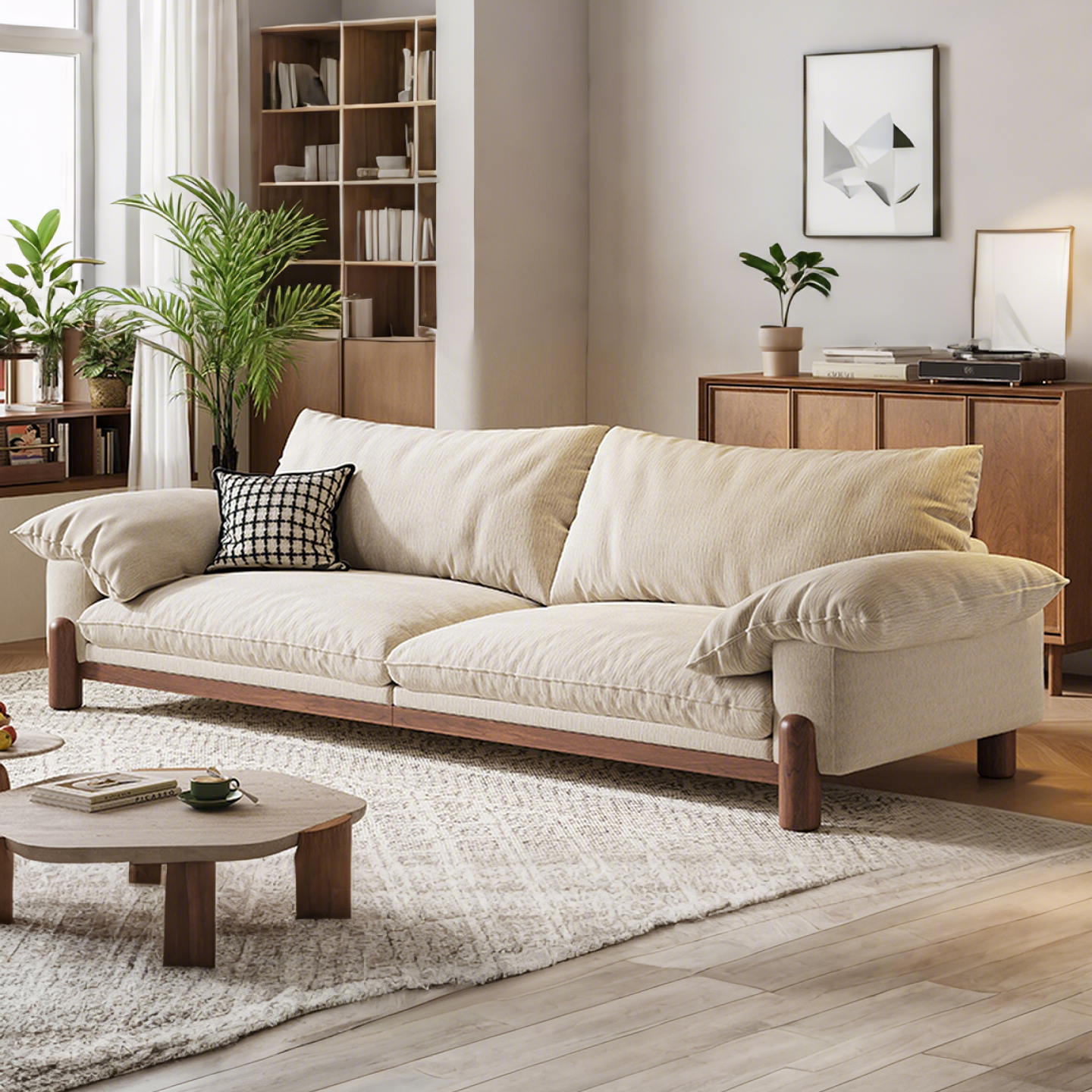 Тканевый диван в средневековом стиле из массива дерева, современная гостиная, небольшая квартира, простая спинка, большая сумка для кошачьих когтей, тканевый диван