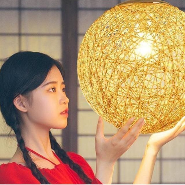 Bamboo art chandelier Bamboo hemp ball chandelier rattan ball creative retro dining room rattan weave lamp personalized clothing store in