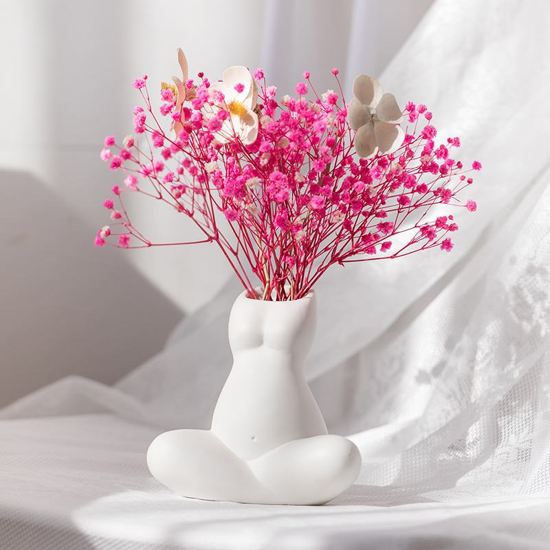 Nordic Ins Brief White Creative Ceramic Art Vase Home Living Room Fashion Dry Flower Flower Arrangement Decoration Hem