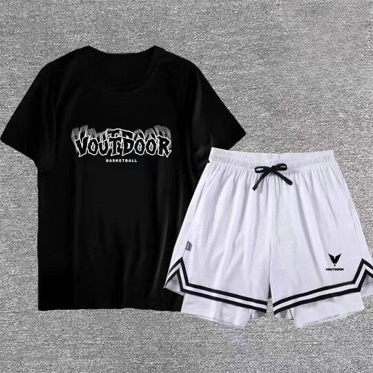 Junior high school sports student training uniform quick-drying short-sleeved shorts suit fake two-piece knee-length three-point shorts sports suit
