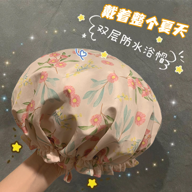 2024新型シャワーキャップ女性防水バスホームヘアマスク専用ヘッドカバー二重層厚手大人用バスドライヘアキャップ