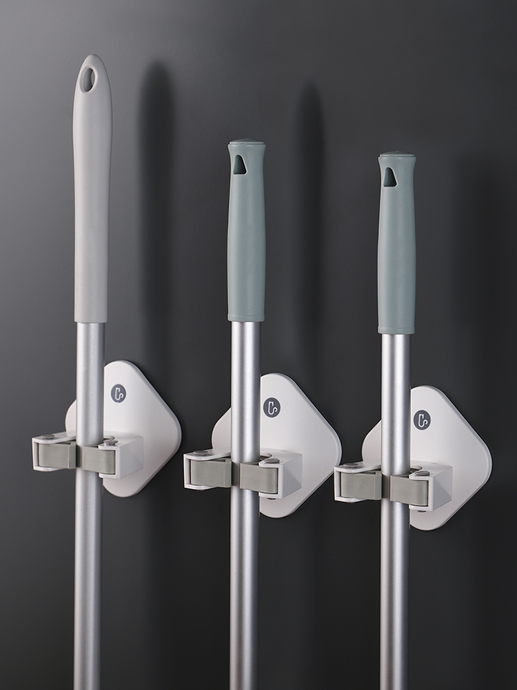 Mop clip hook mop bathroom household mop free punch wall hanging powder room storage shelf wall artifact