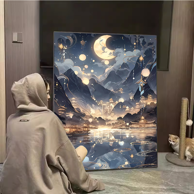 Digital Oil Painting Diy Large Size Starry Sky High Sense National Wind Hand Filled Propylene Oil Color Painting 2023 New-Taobao