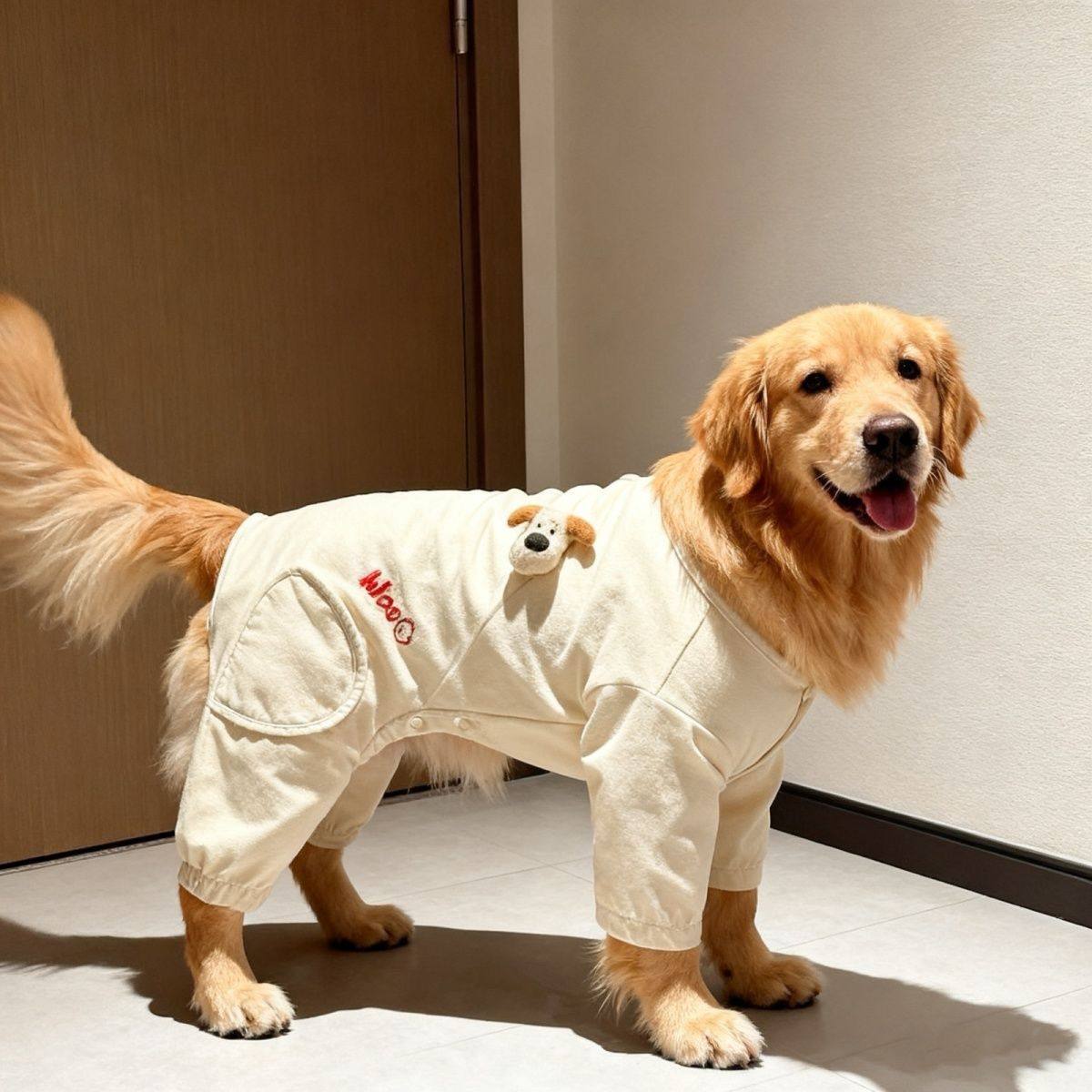 宠物春秋可爱卡通撞色四脚衣大型犬金毛萨摩耶拉布拉多宠物衣服