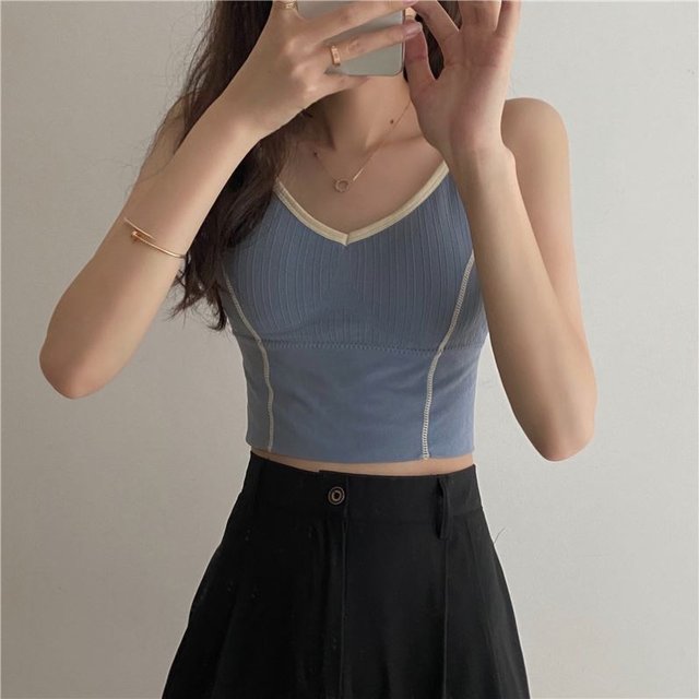Women's bottoming outer summer small short ladies wearing tops wearing sleeveless black vests pure cotton suspenders tide inner white