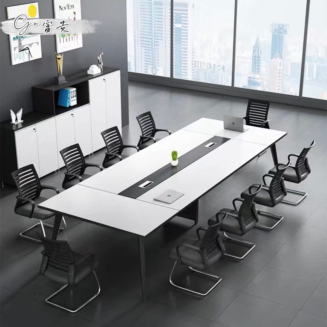 Meeting Negotiation Long Table Spot Brief Rectangle Staff Computer Table And Chairs Composition Office Bar Bench