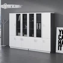 Modern minimalist dark white glass cabinet boss managers office bookcase information archive containing cabinet