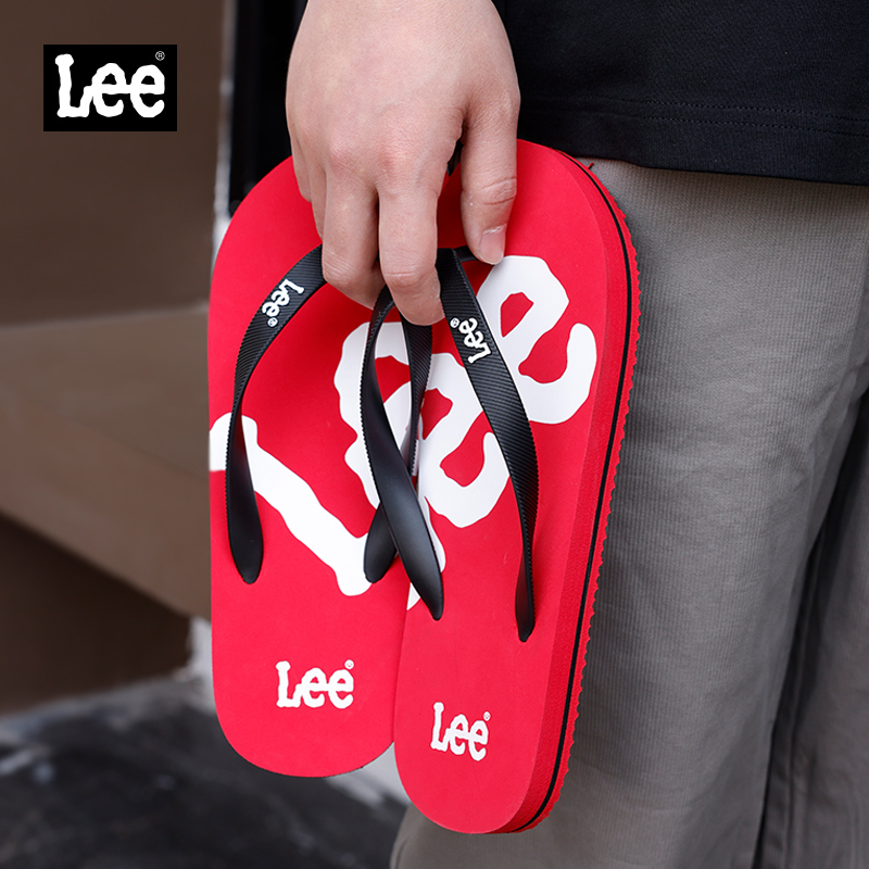 Lee Red Flip-Flops Men's Summer New Classy Flip-Flops Trendy Outer Wear Brand Non-Slip Beach Sandals