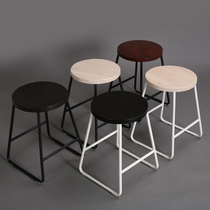 Iron art solid wood stools thickened Nordic dining Dining Bench Creativity Stacking Restaurant Equitable round stool Superimposed Dining Chairs