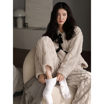 Coral Suede Pajamas Woman Autumn Winter Jacquard Sweetness Thicken Plus Suede Warm Home Conserved Ladies Big Code Flannel Suede Suit