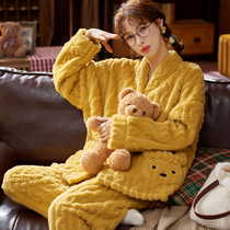 Sleepwear Women Winter Coral Suede Winter Thickening Plus Suede Winter Flannel Cuddly Ladys Home Conserved Winter Style Suit