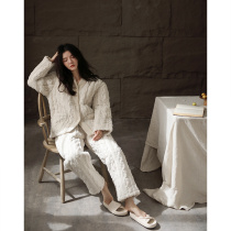 Pajamas Woman Winter Triple Clip Cotton Coral Suede Thickened Garnter Jacquard Warm Flannel Suede Home Conserved Two Suits