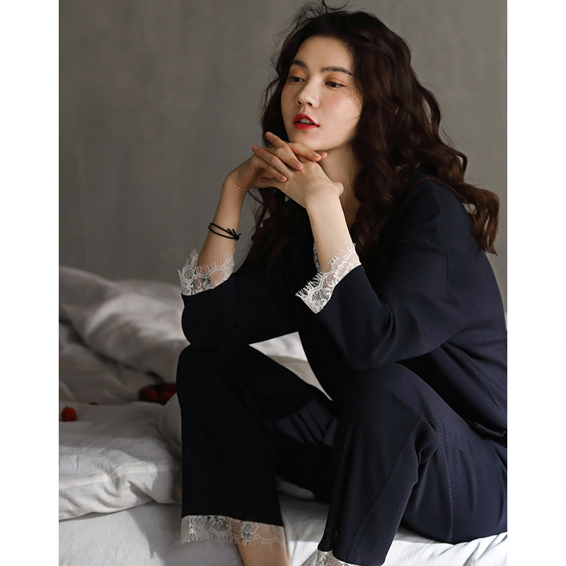 Sleepwear Lady Spring Autumn 2021 New Pure Cotton Long Sleeve Home Dress Lady Autumn Winter Sky Korean Version Casual All-cotton Set