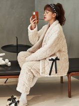 Pajamas Woman Winter Triple Clip Cotton Padded Jacket Thickened gapped Coral Suede Warm Flannel Suede 2021 New Home Clothing