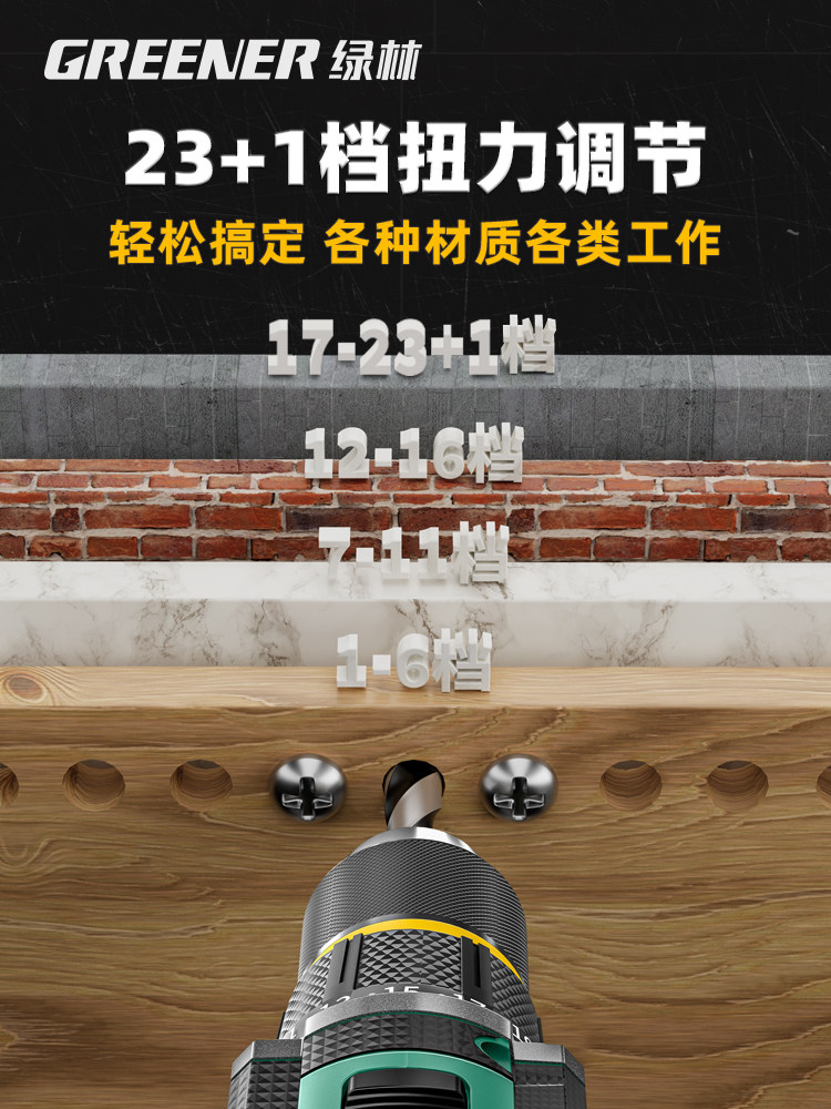 Green Forest Impact Brushless Electric Drill Household Small Power Tool Multifunctional Lithium Electric Drill for Wall Drilling and Hole Punching