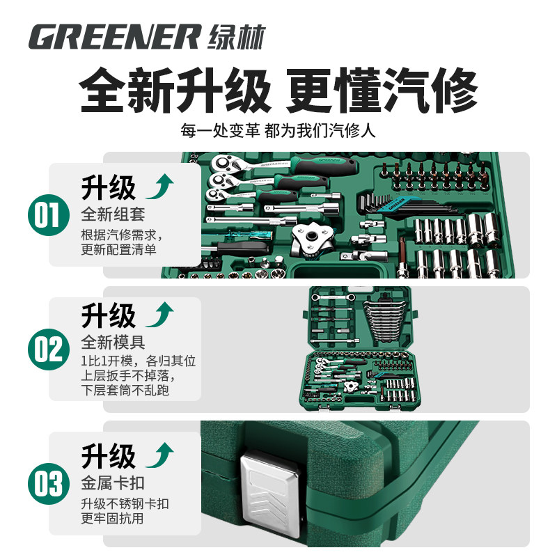 Green Forest 150-Piece Socket Combination Set Ratchet Wrench Auto Repair Tool Box Maintenance Special Car Tool Kit