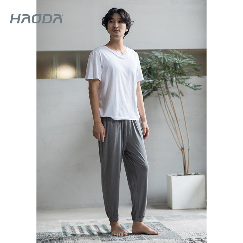 (Nude) Haoda pajama pants men's summer thin casual solid color sweatpants breathable bamboo fiber home pants