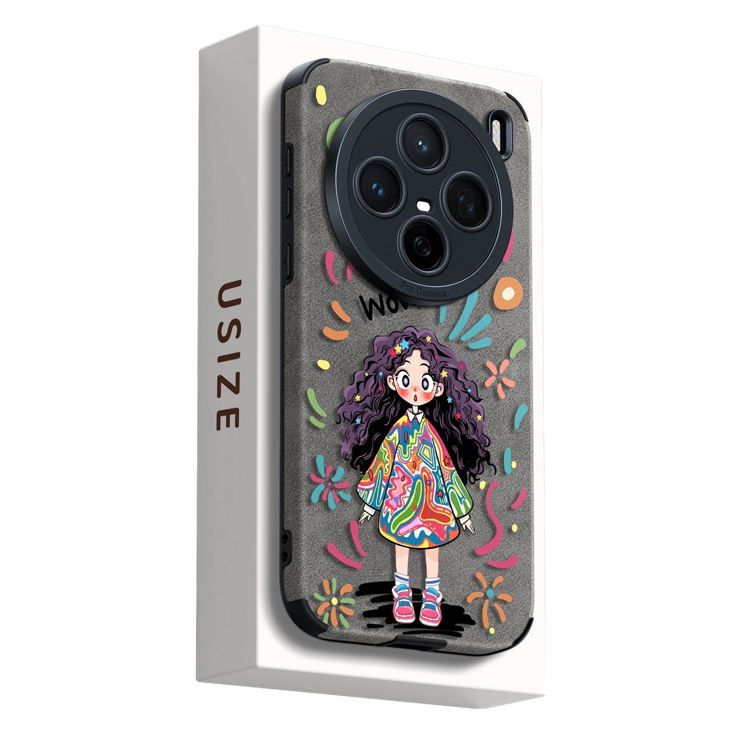Curly-Haired Girls Suitable for Vivox200Pro Phone Case, New X100Ultra Suede Leather X90Pro+ High-End Feel S30/20 Creative Y300Pro Full-Cover Cartoon Iqoo13 Anti-Drop Soft Case